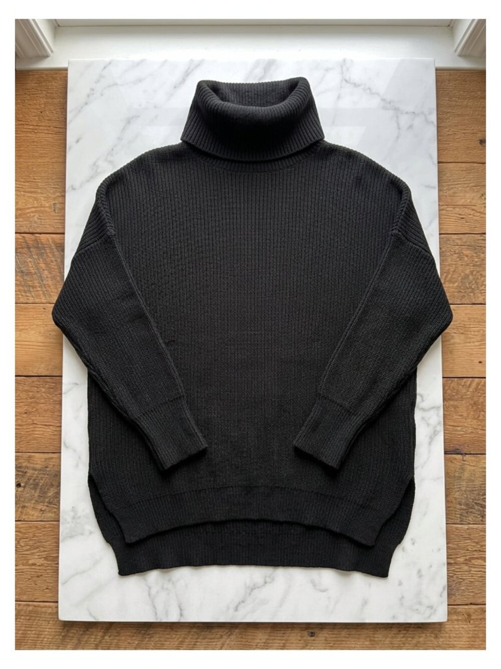 Women's Oversized Turtleneck Batwing Sweater High Low Hem